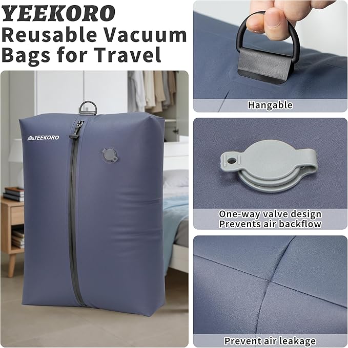 Vacuum Bag for Travel, Professional IPX8 Waterproof Reusable Vacuum Compression Bags for Travel Suitcases, Upgraded Durable S