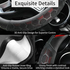 PU Leather Steering Wheel Cover 14.5-15 Inch, Carbon Fiber Style Grip, Non-Slip & Breathable, Universal for Sedan SUV Truck