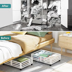 Wisuce Bamboo Under Bed Storage Containers- Underbed Organizer with Wheels with Large Dust Bag,Sturdy Wood Rolling Under the 