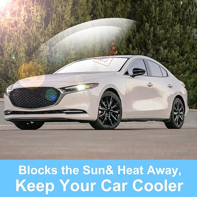 TINGLU Sun Shade for Mazda 3 Mazda3 2019-2024 2025 2026 Accessories Windshield Sun Shade Window Shade UV Rays Protection Sun Visor Cover with Steering Wheel Sunshade Storage Bag