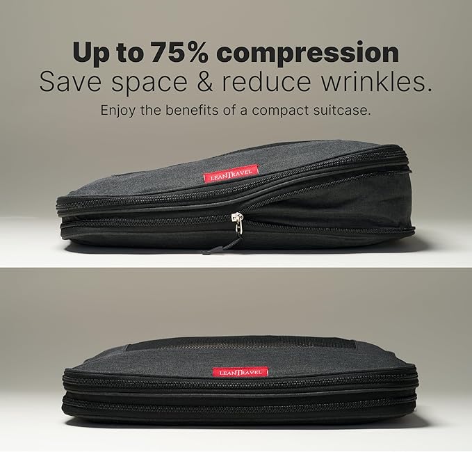 LeanTravel Premium Compression Packing Cubes for Travel - Suitcase Organizer Bags with Double Zipper & Breathable Mesh Panel 