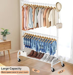 MISSLO Heavy Duty Clothing Racks for Hanging Clothes Rack Double Rod Garment Rack Rolling Closet Wardrobe Rack on Wheels, Met