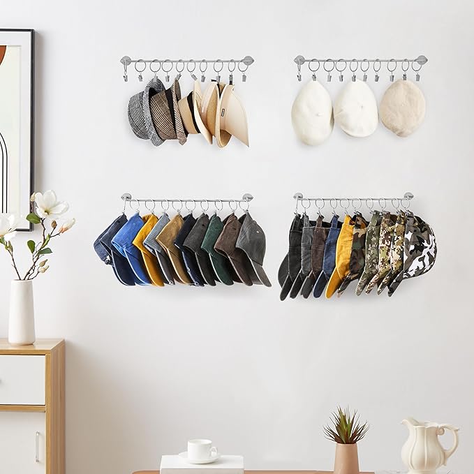Hat Rack Wall Cap Organizer - Baseball Hat Racks Display Holder with 40 Hooks - Modern Metal Black Hats Storage Wall Mounted 