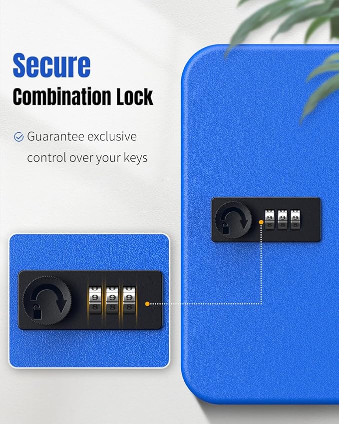 Uniclife 20 Keys Key Lock Box with Code, Wall Mount Lock Box for Keys with Code, Key Organizer with Tags, Key Cabinet, Key St