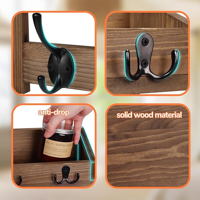 AMBIRD Wall Hooks with Shelf, 26.57 Inch Entryway Wood Coat Hooks for Wall with Shelf, Coat Rack Wall Mount with 5 Dual Hooks