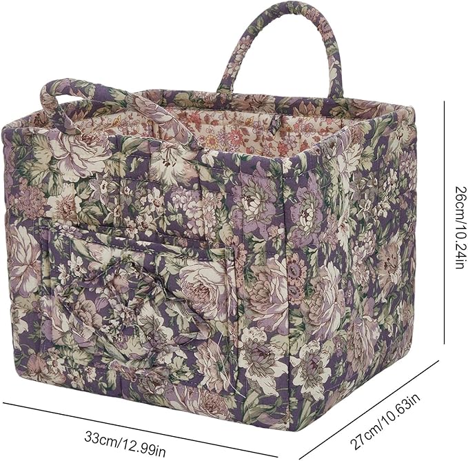 Boho Fabric Storage Basket, Large Capacity Laundry Basket, 12.2'' x 10.23'' x 10.23'' Collapsible Laundry Hamper with Easy Ca