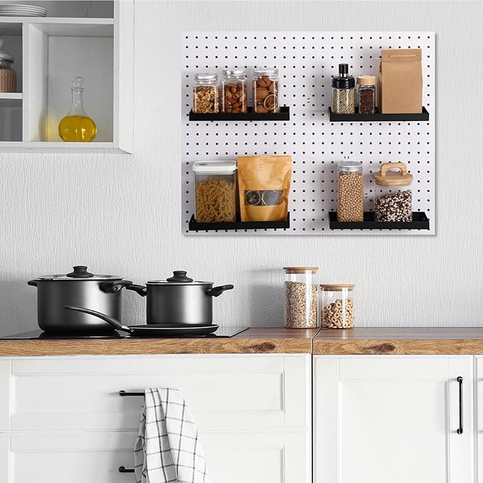 Blulu 4 Pcs Pegboard Shelves, 10 x 4 Inch Metal Heavy Duty Wall Mounted Pegboard Shelf Tray Accessories with Lip for Craft Ro