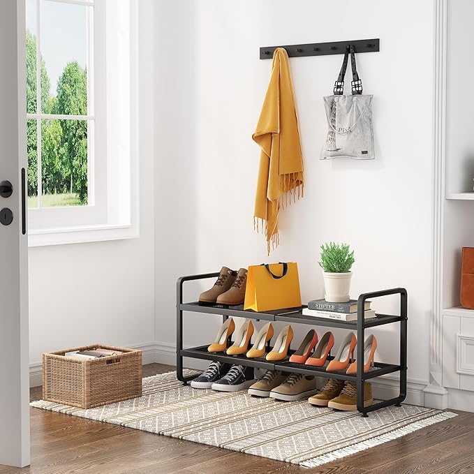 SNTD Shoe Rack - Expandable Shoe Organizer for Closet, Adjustable Metal Shoe Shelf Storage, Stackable Long Shoe Stand Holder 