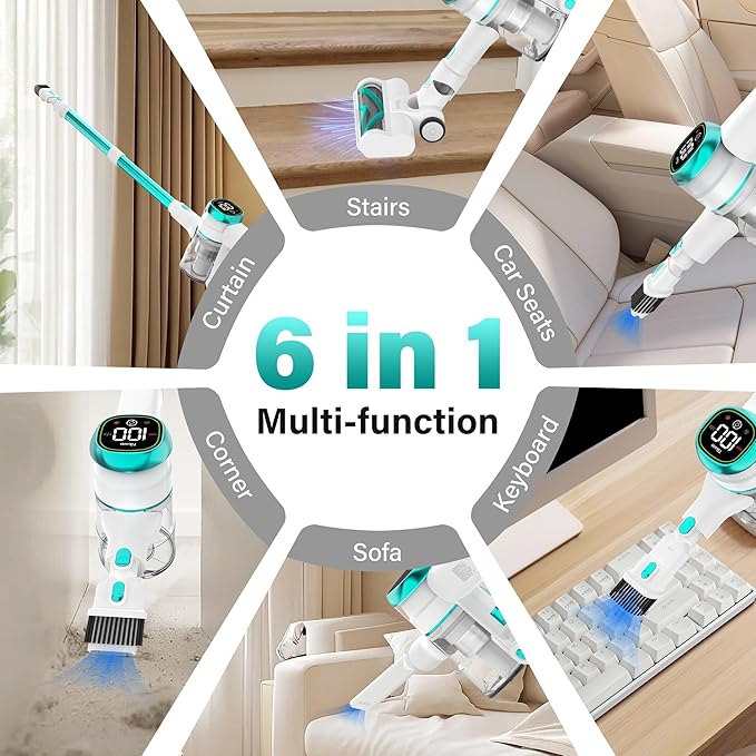 Tikom V500 Cordless Vacuum Cleaner for Home, 40000Pa/450W Stick Vacuum with LED Touch Screen, Charging Wall Dock, Anti-Tangle