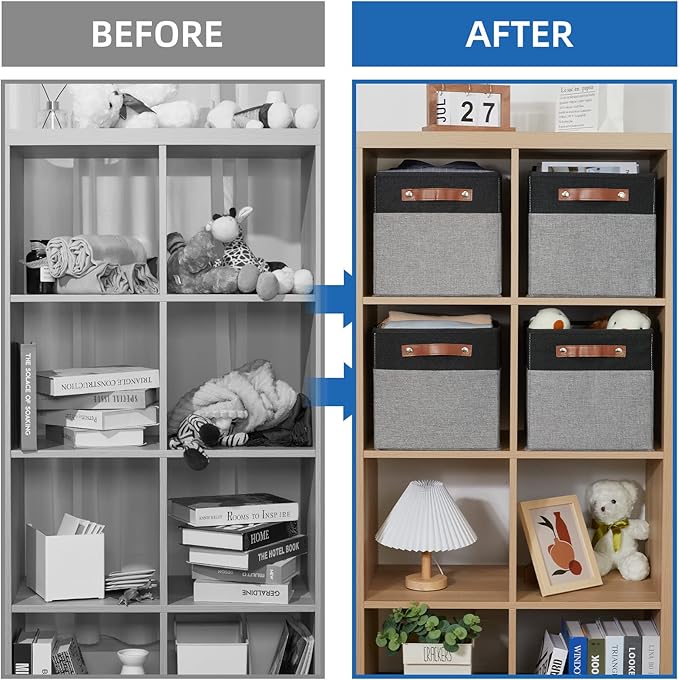 Temary 11 x 11 Cube Storage Bins Fabric Storage Cubes for Shelf, Closet, 4 Pack Cube Basket for Clothes, Storage Cube Bins wi