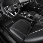 CAR PASS 14 PCS Bling Diamond Car Accessories Set for Women, Leather Seat Covers Front Seats Sparkly Rhinestone 15'' Steering Wheel Covers Shining Diamond Car Floor Mats Cute Interior Sets, Silver