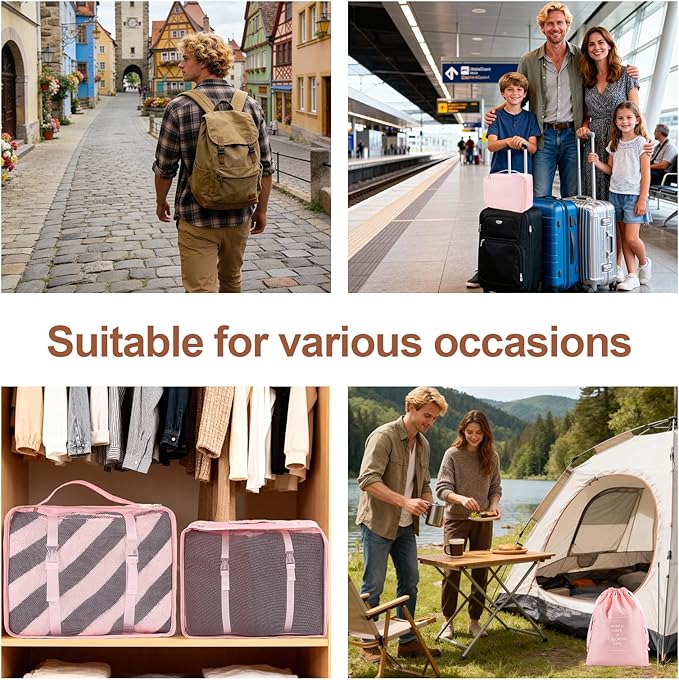 8 Set Compression Packing Cubes for Travel Essentials,Suitcase Organizer Bags, Carry-On Luggage Accessories with Laundry & To