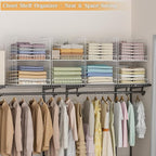 Yociyoga Closet Organizers and Storage Basket- 3-Tier Stackable Storage Bins, Foldable Closet Shelf Organizer Basket, Stackab
