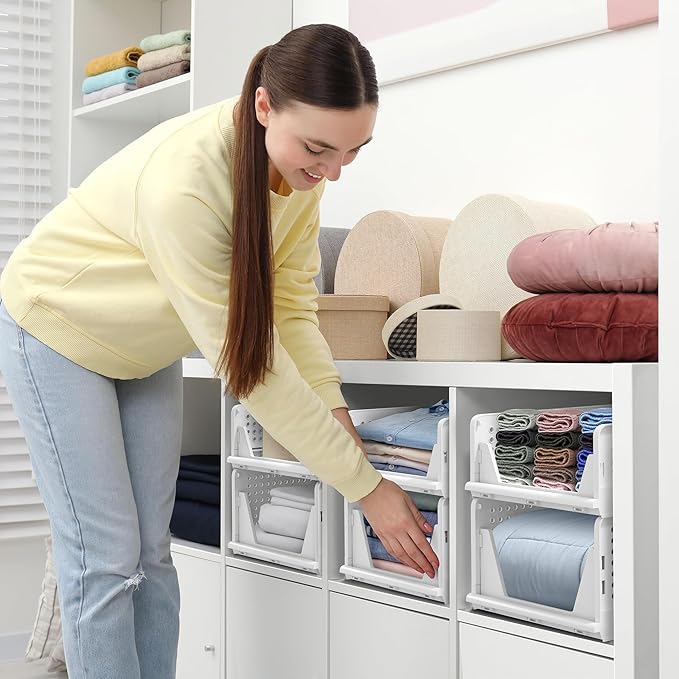 Sorbus Shelf Organizer - Closet Shelf Organizer for Clothes, Closet, Bathroom, Kitchen, Garage - Plastic Stackable Shelf Orga