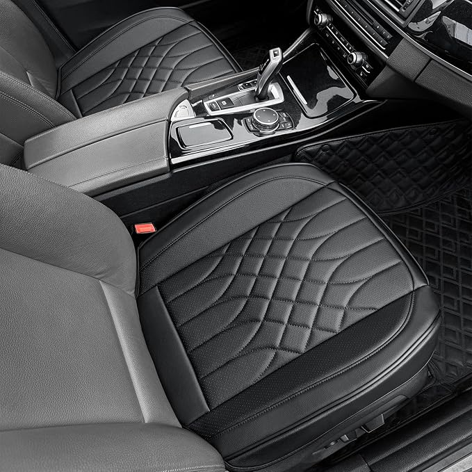2-Pack Leather Front Car Seat Covers - Bottom Car Seat Covers Fully Wrapped, Non-Slip and Waterproof, Fits Most Vehicles Blac