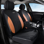 Coverado Seat Covers for Car 2 Seats, Leather Car Seat Covers Fullset, Breathable Mesh Front and Rear Protectors, Brown Luxur