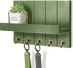 Rebee Vision Pine Wood Key Holder Wall Mount with Floating Shelf – Farmhouse Key Holder for Wall with Hooks – Hat Organizer f
