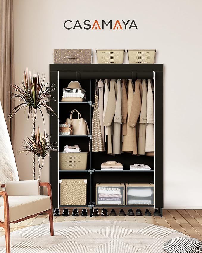 CASAMAYA Portable Closet, 48 Inch Large Capacity Wardrobe Closet, Clothes Storage Organizer with Shelves and Hanging Rod, Eas