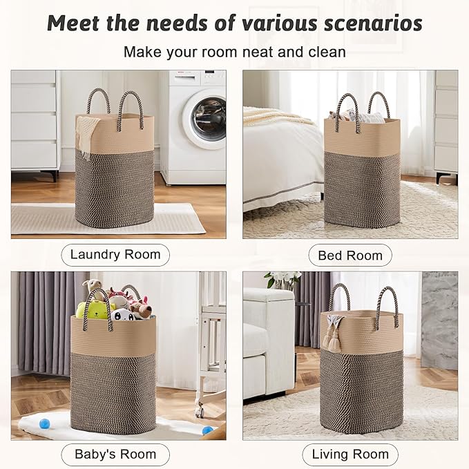 Laundry Basket,Woven Cotton Rope Laundry Hamper,Versatile Storage for Dirty Clothes,Baby Toys,and Blankets in Bathroom, Nurse