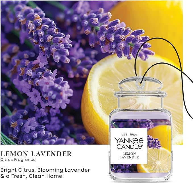 Yankee Candle Car Air Fresheners Hanging Car Jar Ultimate Lemon Lavender Scented Neutralizes Odors Up To 30 Days, Purple