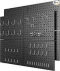 Peg Board 8 Pack Metal Pegboard Panels with 50 Hooks, Heavy Duty Pegboard Wall Organizer, Black Pegboards for Workbench, Gara