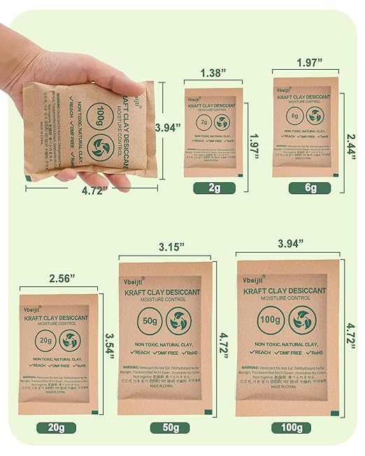 20 Gram (20 Pack) Kraft Clay Desiccants Packs, Premium Food Grade Desiccant - Rechargeable Moisture Absorbers for Food