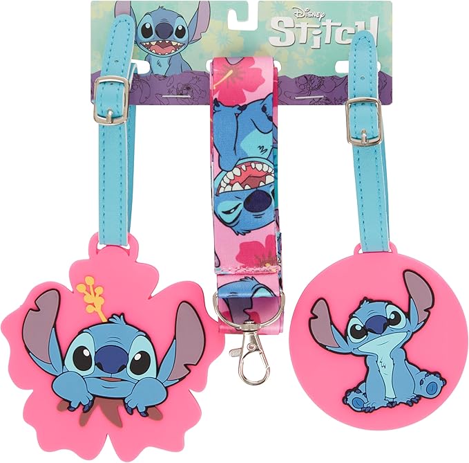Lilo and Stitch Lugagge Tag - Pink 3 Peice Lugagge Tag and Lanyard Set - Officially Licensed Disney Merchendise