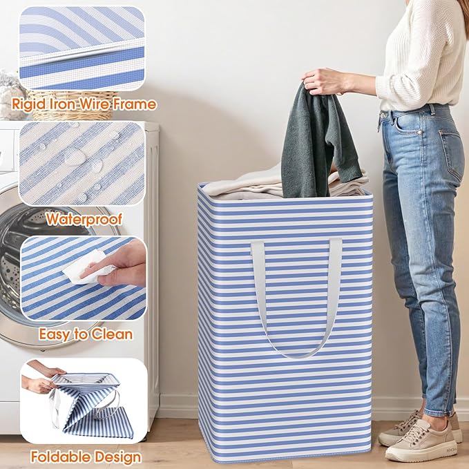 3 Pack Large Laundry Basket,Waterproof & Freestanding Laundry Hamper,Collapsible Clothes Hampers with Easy Carry Long & Reinf