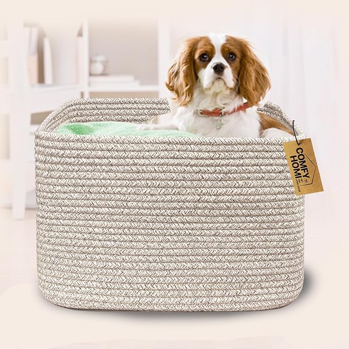 COMFY-HOMI Square Woven Cotton Rope Basket for Organizing, Gift Baskets for Handles, Empty Gift Baskets, Toy Basket for bins|