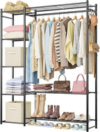 Wardrobe Closet,Portable Clothes Rack with 4 Tiers Shelves,Freestanding Closet Organizers and Storage System with Hanging Rod