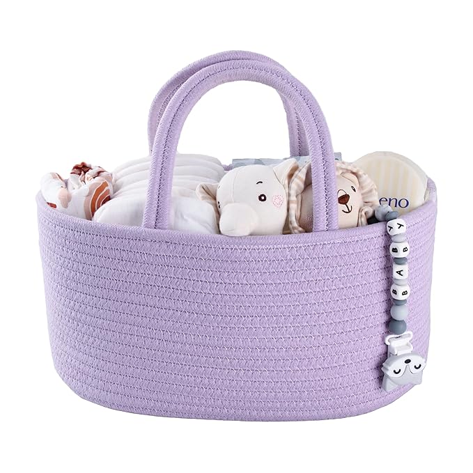 Baby Diaper Caddy Organizer Cotton Rope Nursery Storage Bin Basket Portable Holder Tote Bag for Changing Table Car Travel Bab
