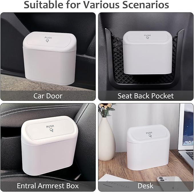 Accmor Car Trash Can with Lid, Vehicle Dustbin Garbage Organizer Holder with One Roll Bag, Mini Leakproof Storage Bin for Auto, SUV, Office (White)