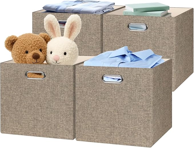 Posprica Collapsible Storage Bins,13×13 Foldable Storage Cube Boxes Fabric Drawer Fabric Storage Bins Vinyl Record Light Coff