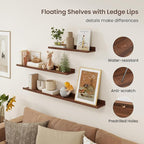 Axeman 30 Inch Floating Shelves | Walnut Picture Ledge Shelf Set of 3 | Rustic Wood Wall Shelves with Lip | 30" Walnut Pictur