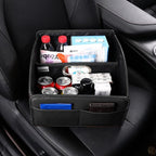 Car Storage Organizer [2025 UPDATED] Leather Car Caddy Basket for Front Seat Floor Back Seats Metal Handle 6 Compartments Adj