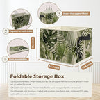 Boho Tropical Botanical Storage Box Bins, Green Monstera Palm Plant Leaf Collapsible Storage Basket Organizer for Bedroom Lau