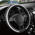 Road Comforts Leather Steering Wheel Cover – Black & Silver, Universal Fit 14.5-15 Inch, Microfiber Leather, Anti-Slip & Brea