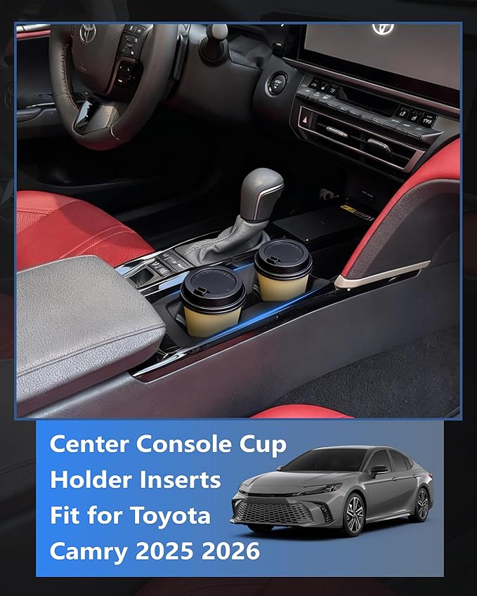 Cup Holder Inserts for 2026 2025 Toyota Camry Accessories, Non-Slip TPE Center Console Protector Organizer to Prevents Spills & Scratches for Camry SE|XSE|LE|XLE Interior Accessories
