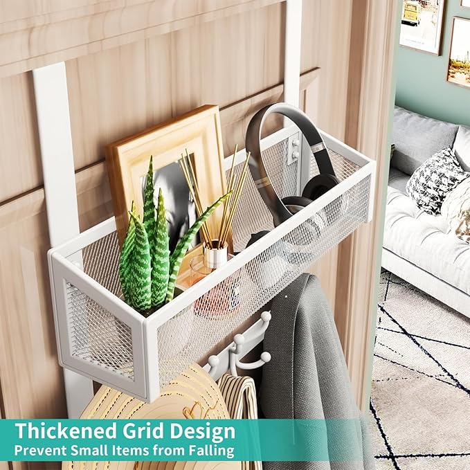 HapiRm Over The Door Hanger - Over The Door Hooks with Mesh Basket and 16 Hooks, 304 Stainless Steel Storage Organizer for Ba
