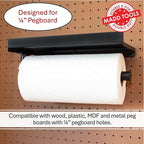 Pegboard Paper Towel Holder and Shelf, Peg Board Accessory Kit with Heavy Duty Pegboard Hooks for Garage Workshop Craft Room,