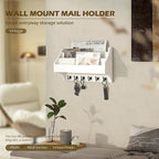 Rebee Vision Pine Wood Key Holder Wall Mount - Rustic Mail Holder for Wall with Key Hooks & 3-Tire Letter Slots - Multifuncti