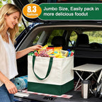 Reusable Grocery Bags Heavy Duty, 8.3 gal Foldable Large Canvas Tote Bag with Handles, Holds 60 lbs Canvas Shopping Bags, 1 Pack（Retro Green）