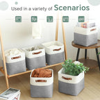 FinishingBo Cube Storage Baskets 6 Pack, 11x11 inch Cube Storage Bins with Leather Handles for Shelf Closet (White/ Gray)