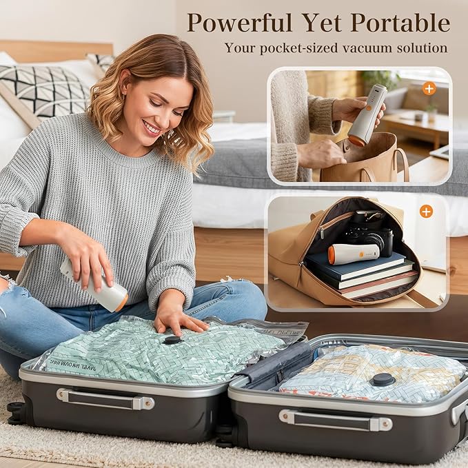 QcoQce Vacuum Storage Bags with Rechargeable Electric Pump, Space Saver Bags for Travel, Vacuum Seal Bags for Clothing, Beddi
