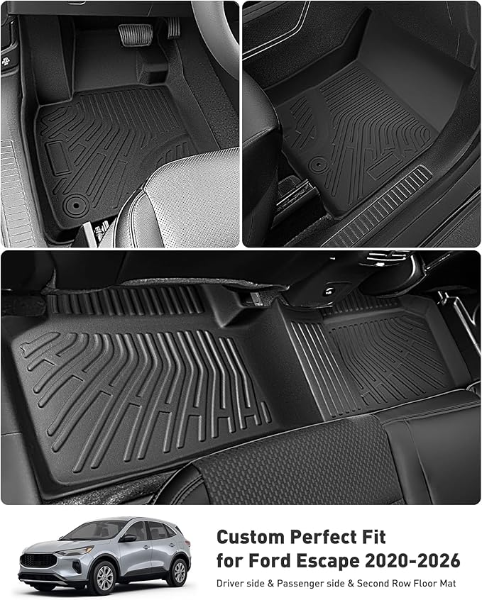 DrCarNow® Floor Mats Full Set for Ford Escape 2026 2025 2024 2023 2022 2021 2020(Not for Hybrid), Custom Fit All Weather TPE Liners with Cargo Mat & Backrest Protector for Car SUV Interior Accessories