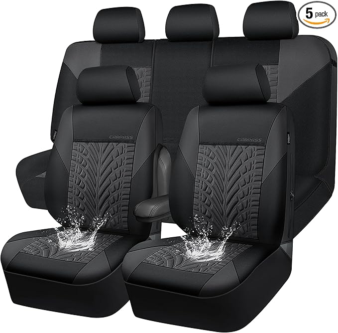 CAR PASS Neoprene Waterproof Seat Covers Full Sets, Wetsuit Car Seat Covers 5 Seats Universal Fit Vans, Truck, SUV, 3D Tyre E