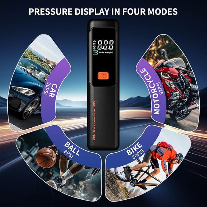 Tire Inflator Portable Air Compressor - ZGWATO Tire Air Pump with Digital Pressure Gauge, Auto Shut Off, 3X Faster Inflation, Cordless Tire Inflator for Car, Motorcycle, Bike, Bicycle and Ball, Black