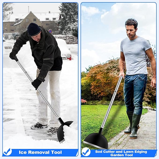 Snow Shovel, Ice Scraper, Floor Scraper Removal Tool, Flat Shovel Concrete Tools Long Handle for Driveway Sideway Walkway Road Garden Lawn Cleaning Heavy Duty - 12 INCH Wide Huge Size