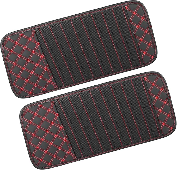 2pcs Car CD Visor Storage Cases Vehicle Sun Visor Organizer with 10 DVD Storage Sleeves Black with Red Line Replacement Car Parts