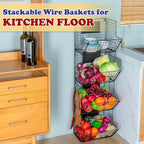 X-cosrack Metal Wire Basket Wall Mount, 4 Tier Extra Large Wall Storage Basket Organizer with Chalkboards, Kitchen Fruits and